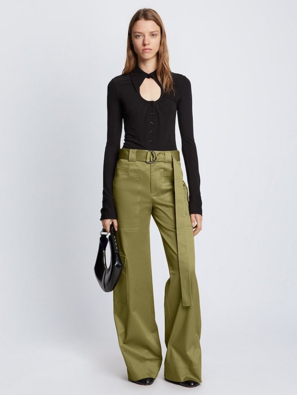 Proenza Schouler White Label Cotton Twill Cargo Pants Khaki Olive Sz 4 NWT